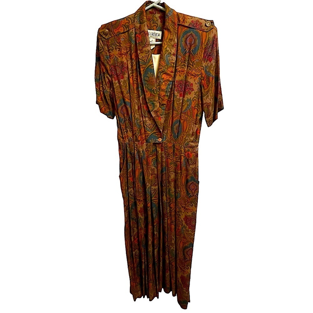 Vintage R.J. Stevens Paisley Print Short Sleeve Midi Length Dress Size 8